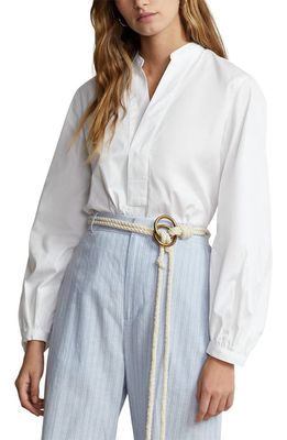 Polo Ralph Lauren Sina Split Neck Long Sleeve Cotton Blouse in White