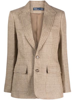 Polo Ralph Lauren single-breated plaid-pattern linen blazer - Brown