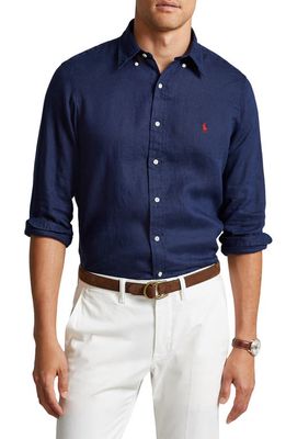 Polo Ralph Lauren Slim Fit Linen Button-Down Shirt in Newport Navy