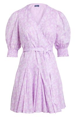 Polo Ralph Lauren Soma Floral Puff Sleeve Faux Wrap Dress in Vintage Plum Floral
