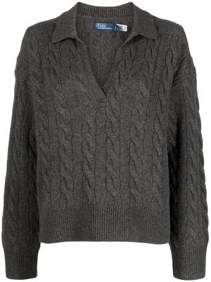 Polo Ralph Lauren split-neck cable-knit jumper - Grey