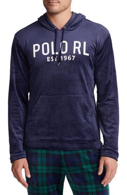 Polo Ralph Lauren Stretch Velour Lounge Hoodie in Cruise Navy