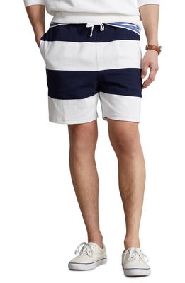 Polo Ralph Lauren Stripe Cotton Jersey Shorts in Navy/White