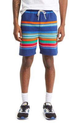 Polo Ralph Lauren Stripe Fleece Shorts in Dark Blue Awning Stripe