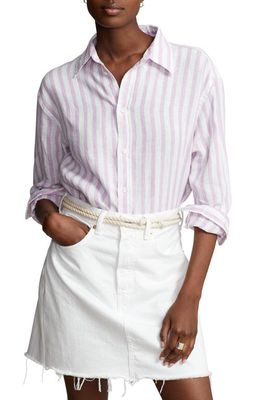 Polo Ralph Lauren Stripe Linen Button-Down Shirt in Soft Lilac/White Stripe