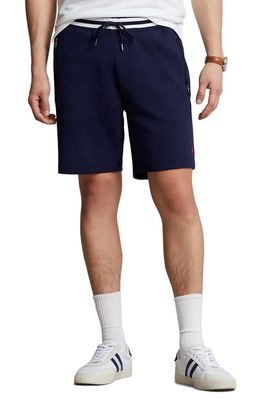 Polo Ralph Lauren Stripe Logo Embroidered Double Knit Drawstring Shorts in Cruise Navy Multi