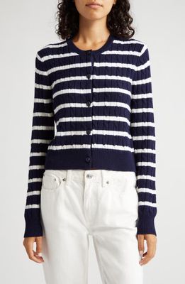 Polo Ralph Lauren Stripe Merino Wool Blend Cardigan in Hunter Navy/Cream