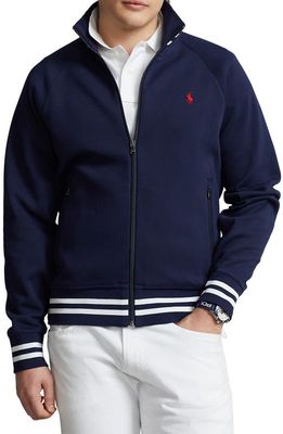 Polo Ralph Lauren Stripe Trim Logo Embroidered Track Jacket in Cruise Navy Multi