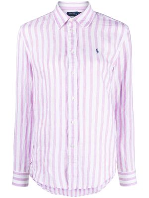 Polo Ralph Lauren striped logo-embroidered linen shirt - White