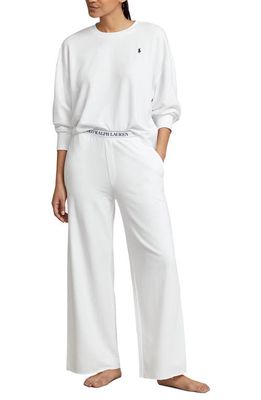Polo Ralph Lauren Sweatshirt & Wide Leg Pajamas in White Cloud