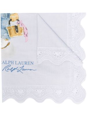 Polo Ralph Lauren teddy-print embroidered cotton scarf - Blue