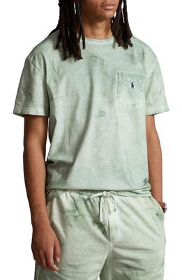 Polo Ralph Lauren Tie Dye Cotton & Linen Pocket T-Shirt in Faded Mint