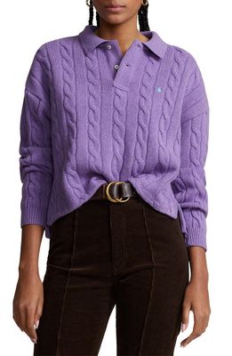 Polo Ralph Lauren Wool & Cashmere Crop Cable Polo Sweater in Wisteria
