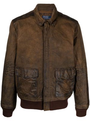 Polo Ralph Lauren zip-up suede bomber jacket - Brown