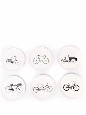 POLSPOTTEN bike-print plates set of 6 - White