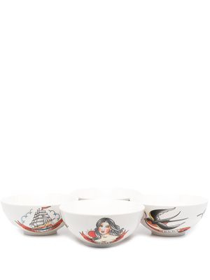 POLSPOTTEN tattoo set of 4 salad bowls - White