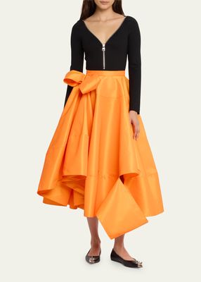 Polyfaille Circle Midi Skirt with Side Bow Detail
