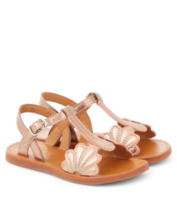 Pom d'Api Floral-appliqué metallic leather sandals