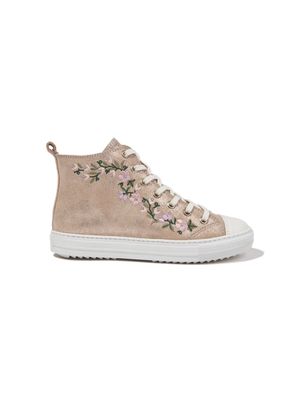 Pom D'api floral-embroidery leather sneakers - Gold