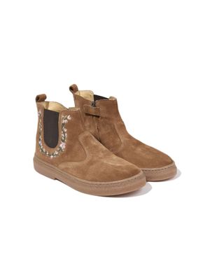 Pom D'api floral-embroidery suede boots - Brown