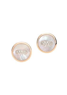 Pom Pom Dot 18K Rose Gold, Mother-Of-Pearl & 0.07 TCW Diamond Button Stud Earrings