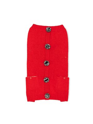 Pom Pom Wool Dog Cardigan - Red Multi - Size XL - Red Multi - Size XL