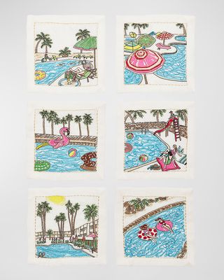 Pool Day Embroidered Cocktail Napkins, Set of 6