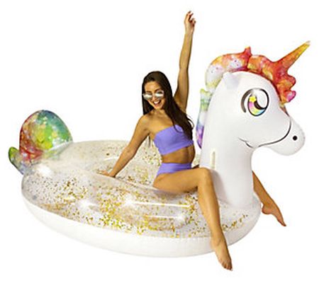 PoolCandy Gigantic Rainbow Unicorn Glitter Pool Raft