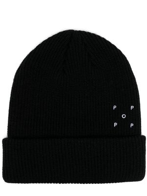 Pop Trading Company logo-embroidered ribbed-knit beanie - Black