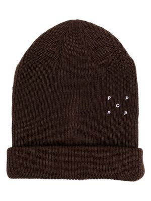 Pop Trading Company logo-embroidered ribbed-knit beanie - Brown