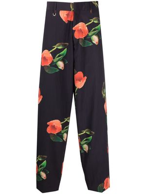 Pop Trading Company tulip-print wide-leg trousers - Black