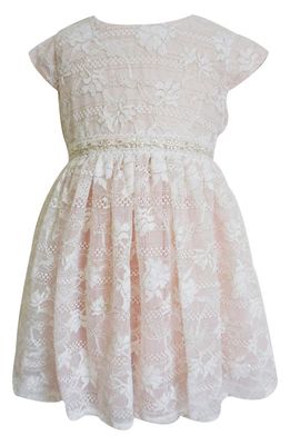 Popatu Cap Sleeve Floral Overlay Dress in Peach