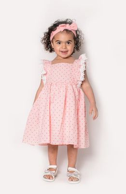 Popatu Dot Print Lace Trim Cotton Pinafore Dress in Raspberry