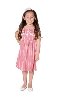 Popatu Embellished Cotton Gingham Ruffle Front Dress in Raspberry
