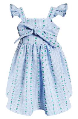 Popatu Floral Gingham Cotton Dress in Blue
