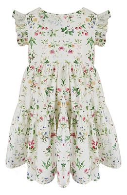 Popatu Floral Print Flutter Sleeve Cotton Dress in Multi