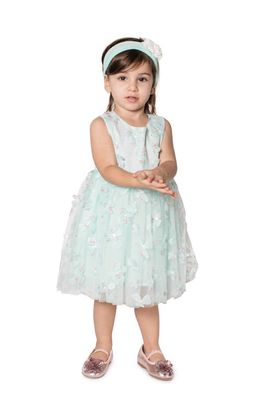 Popatu Kids' 3D Butterfly Appliqué Tulle Dress in Mint