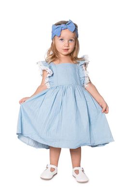 Popatu Kids' Chambray Lace Trim Pinafore Dress in Blue