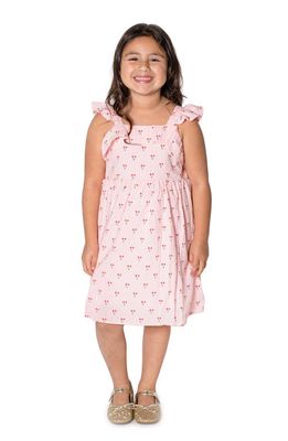 Popatu Kids' Cherry Print Flutter Sleeve Cotton Dress in Pink