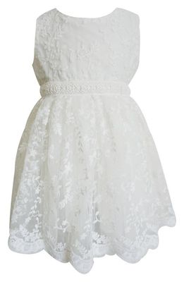 Popatu Kids' Embroidered Sleeveless Lace Overlay Dress in White 