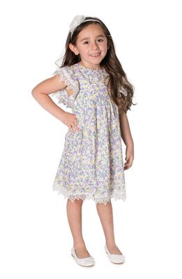 Popatu Kids' Floral Lace Trim Cotton Dress in Multi