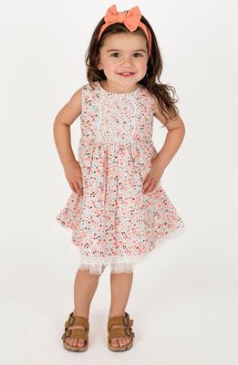 Popatu Kids' Floral Lace Trim Dress in Pink Multi 