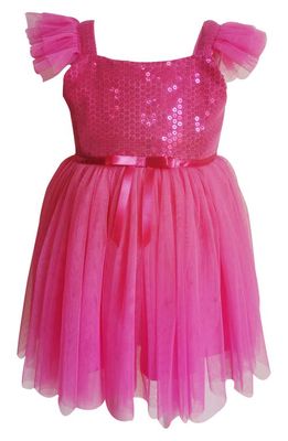 Popatu Kids' Flutter Sleeve Sequin & Tulle Dress in Hot Pink