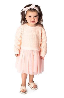 Popatu Kids' Long Sleeve Lace & Tulle Dress in Peach