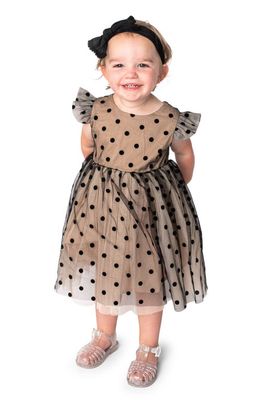Popatu Kids' Polka Dot Ruffle Sleeve Tulle Party Dress in Ivory/Black