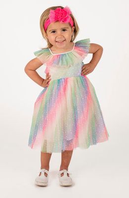 Popatu Kids' Ruffle Neck Tulle Dress in Rainbow 