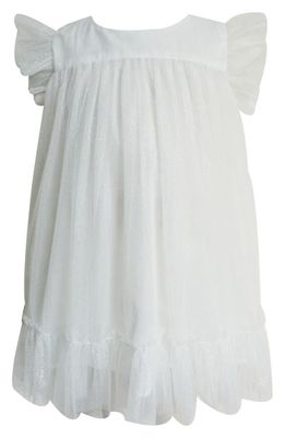 Popatu Ruffle Sleeve Glitter Tulle Dress in White
