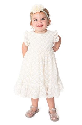 Popatu Ruffle Sleeve Lace Overlay Dress in White