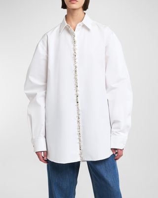 Poplin Button-Front Shirt with Crystal Trim Placket