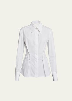 Poplin Button-Front Shirt with Side-Pleated Detail